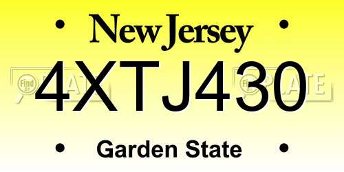 4XTJ430 New Jersey License Plate