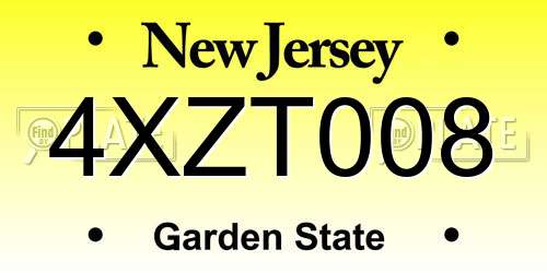4XZT008 New Jersey License Plate
