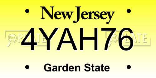 4YAH76 New Jersey License Plate