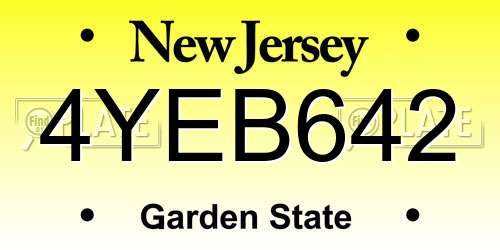 4YEB642 New Jersey License Plate