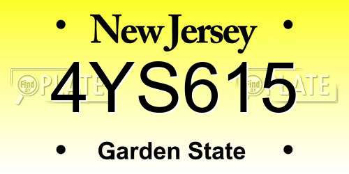 4YS615 New Jersey License Plate