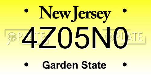 4Z05N0 New Jersey License Plate