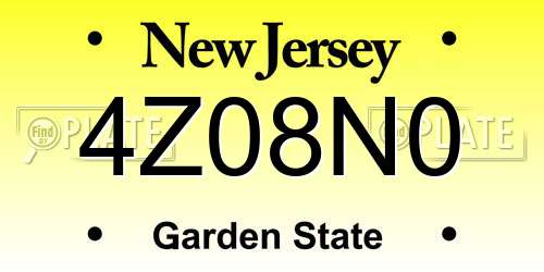 4Z08N0 New Jersey License Plate