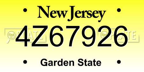 4Z67926 New Jersey License Plate