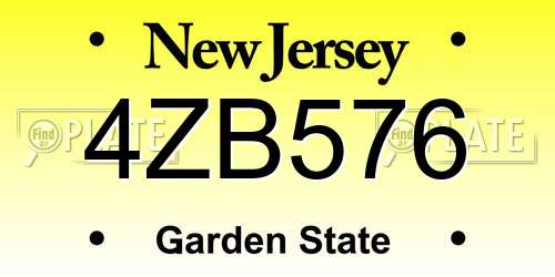 4ZB576 New Jersey License Plate