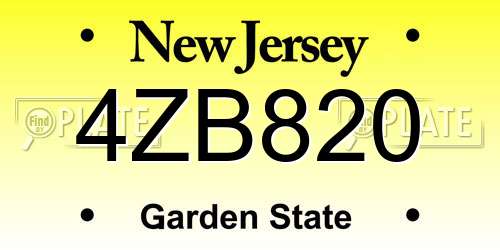 4ZB820 New Jersey License Plate