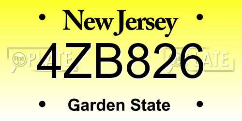 4ZB826 New Jersey License Plate