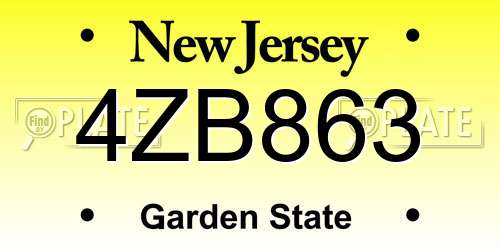 4ZB863 New Jersey License Plate