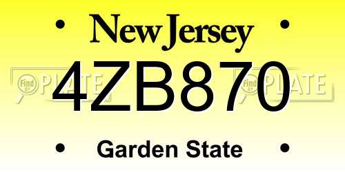 4ZB870 New Jersey License Plate