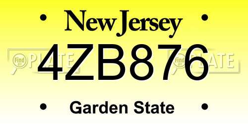 4ZB876 New Jersey License Plate