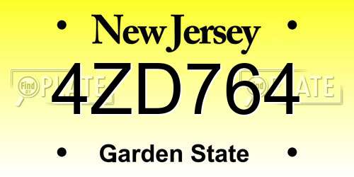 4ZD764 New Jersey License Plate