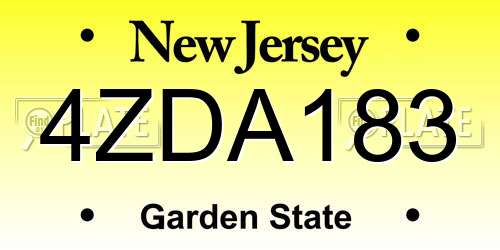 4ZDA183 New Jersey License Plate