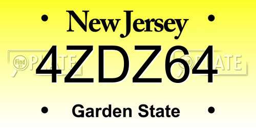 4ZDZ64 New Jersey License Plate