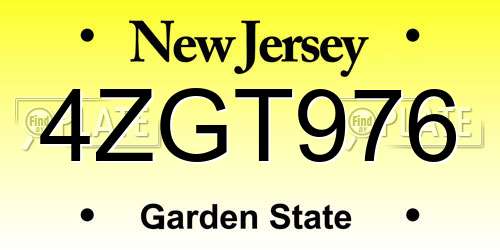4ZGT976 New Jersey License Plate