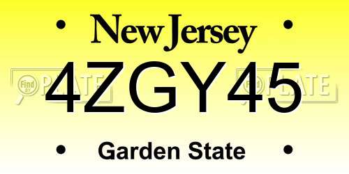 4ZGY45 New Jersey License Plate