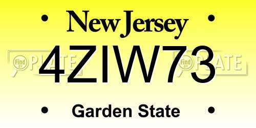 4ZIW73 New Jersey License Plate