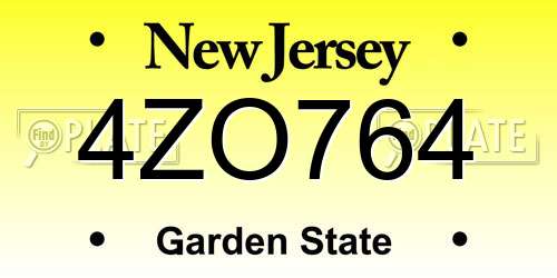 4ZO764 New Jersey License Plate