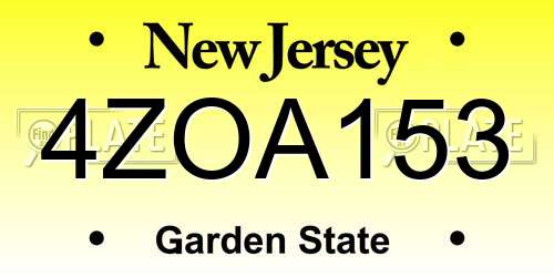 4ZOA153 New Jersey License Plate