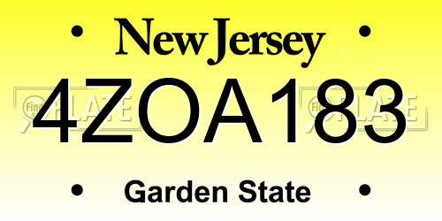 4ZOA183 New Jersey License Plate