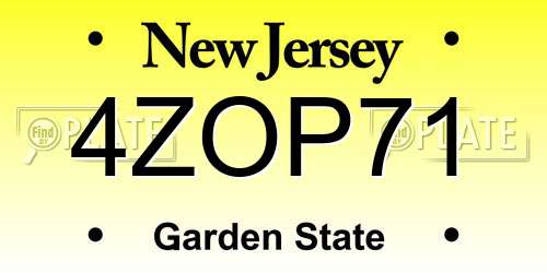 4ZOP71 New Jersey License Plate
