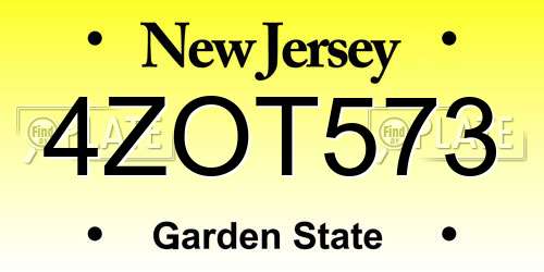 4ZOT573 New Jersey License Plate