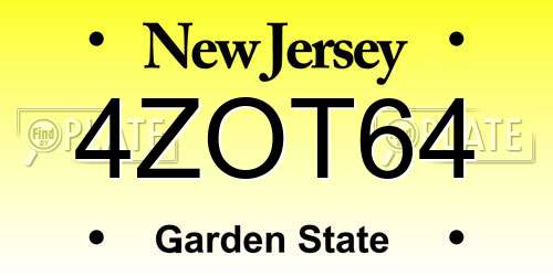 4ZOT64 New Jersey License Plate