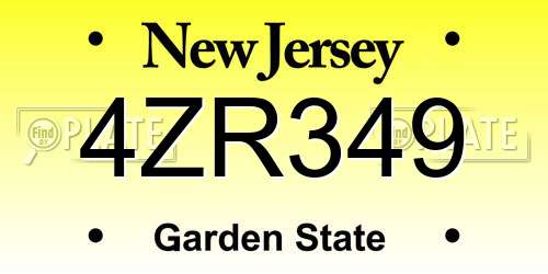 4ZR349 New Jersey License Plate