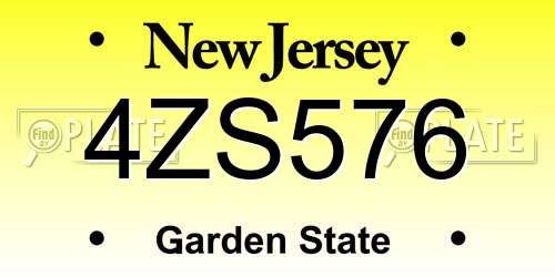 4ZS576 New Jersey License Plate