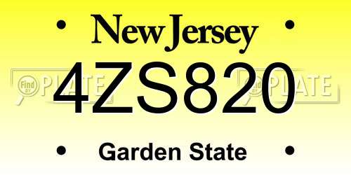 4ZS820 New Jersey License Plate