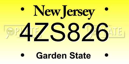 4ZS826 New Jersey License Plate