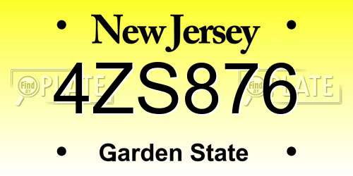 4ZS876 New Jersey License Plate