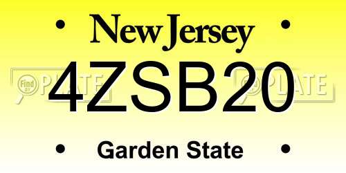 4ZSB20 New Jersey License Plate