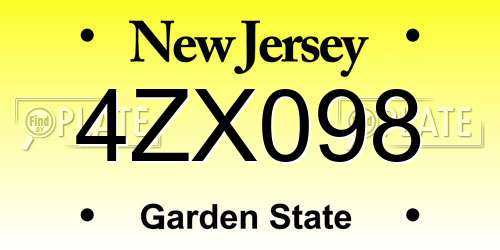 4ZX098 New Jersey License Plate