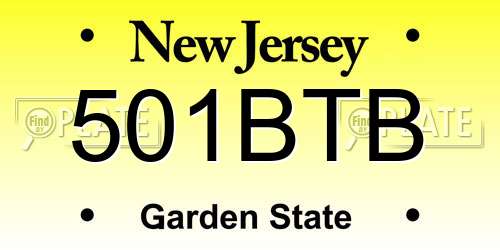 501BTB New Jersey License Plate