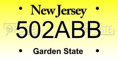 502ABB New Jersey License Plate