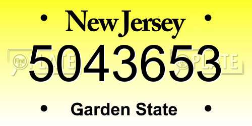 5043653 New Jersey License Plate