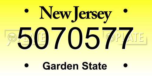 5070577 New Jersey License Plate