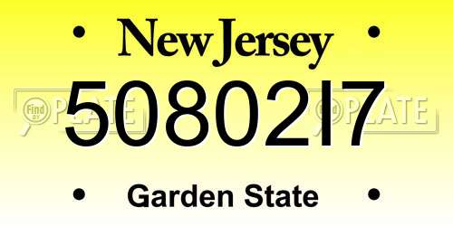 50802I7 New Jersey License Plate