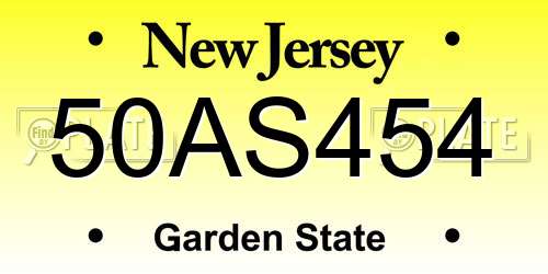 50AS454 New Jersey License Plate