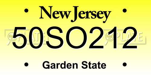 50SO212 New Jersey License Plate