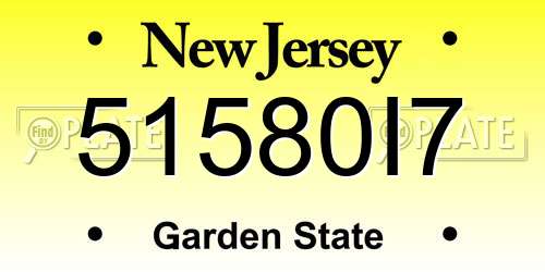 51580I7 New Jersey License Plate