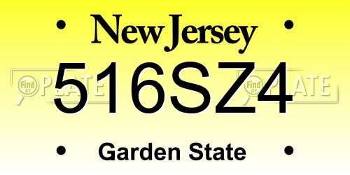 516SZ4 New Jersey License Plate