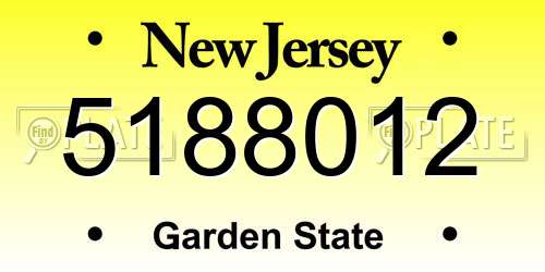 5188012 New Jersey License Plate
