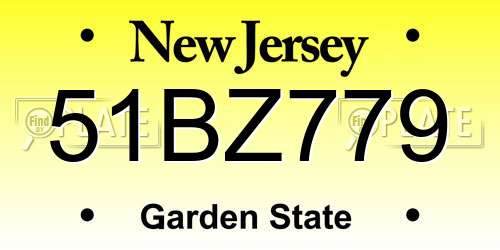 51BZ779 New Jersey License Plate