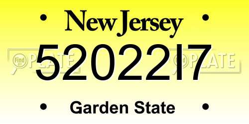 52022I7 New Jersey License Plate