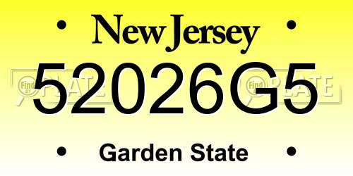 52026G5 New Jersey License Plate