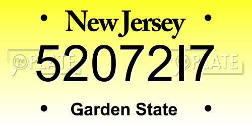 52072I7 New Jersey License Plate