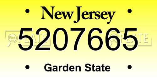5207665 New Jersey License Plate