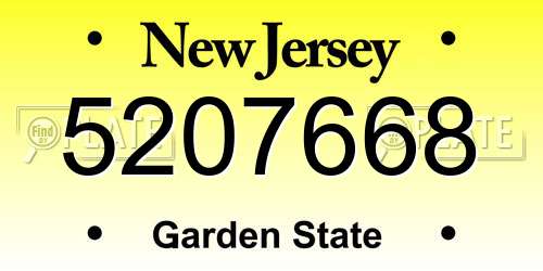 5207668 New Jersey License Plate