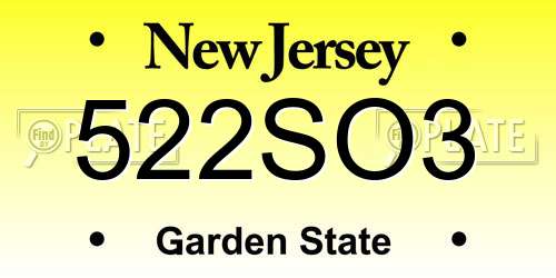 522SO3 New Jersey License Plate